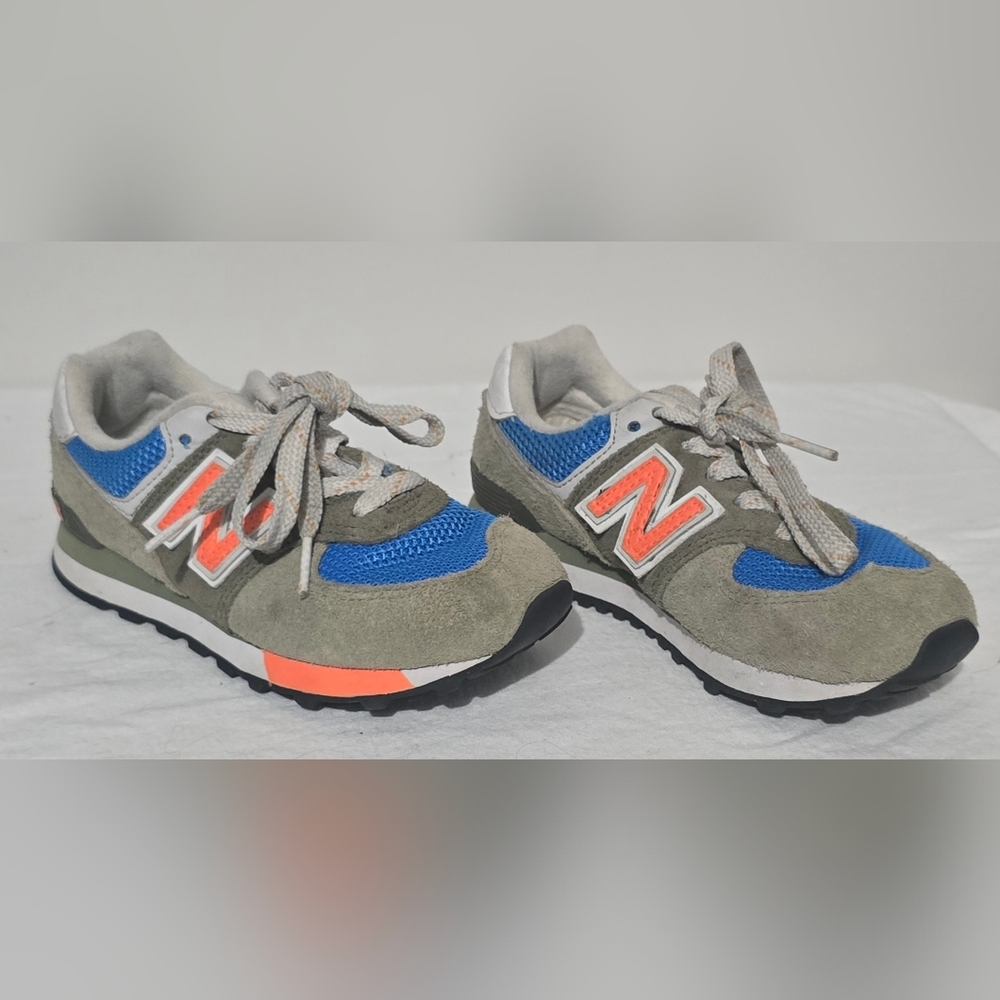 New Balance Kids' Blue and Tan Sneakers with Orange Accents